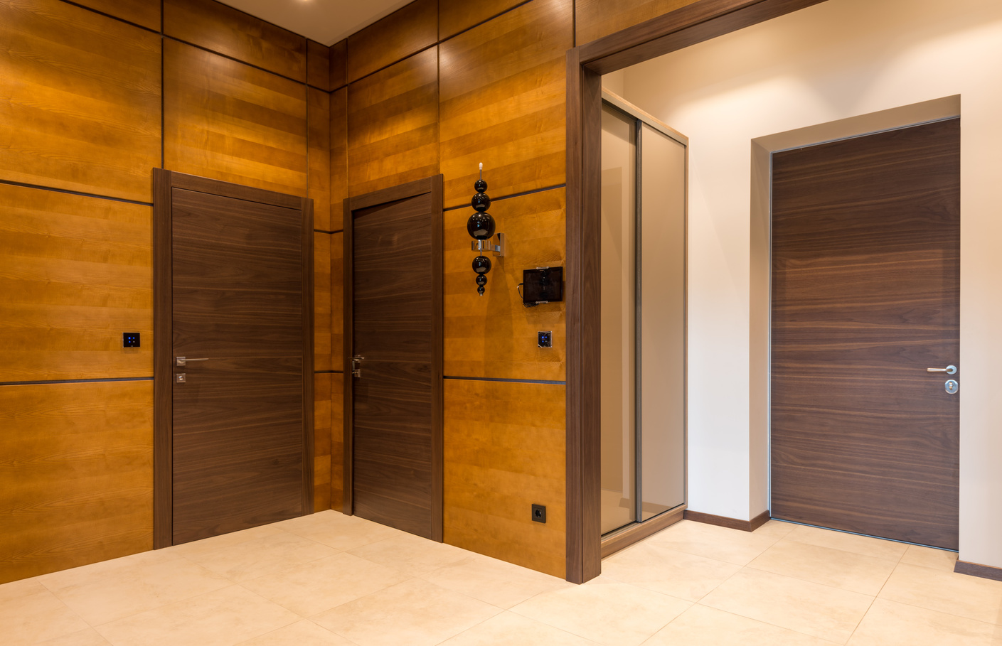 Brown Wooden Doors With Silver Door Lever